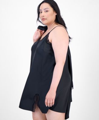 Plus Size Lace-Trim Satin Chemise, Exclusively at Macy's