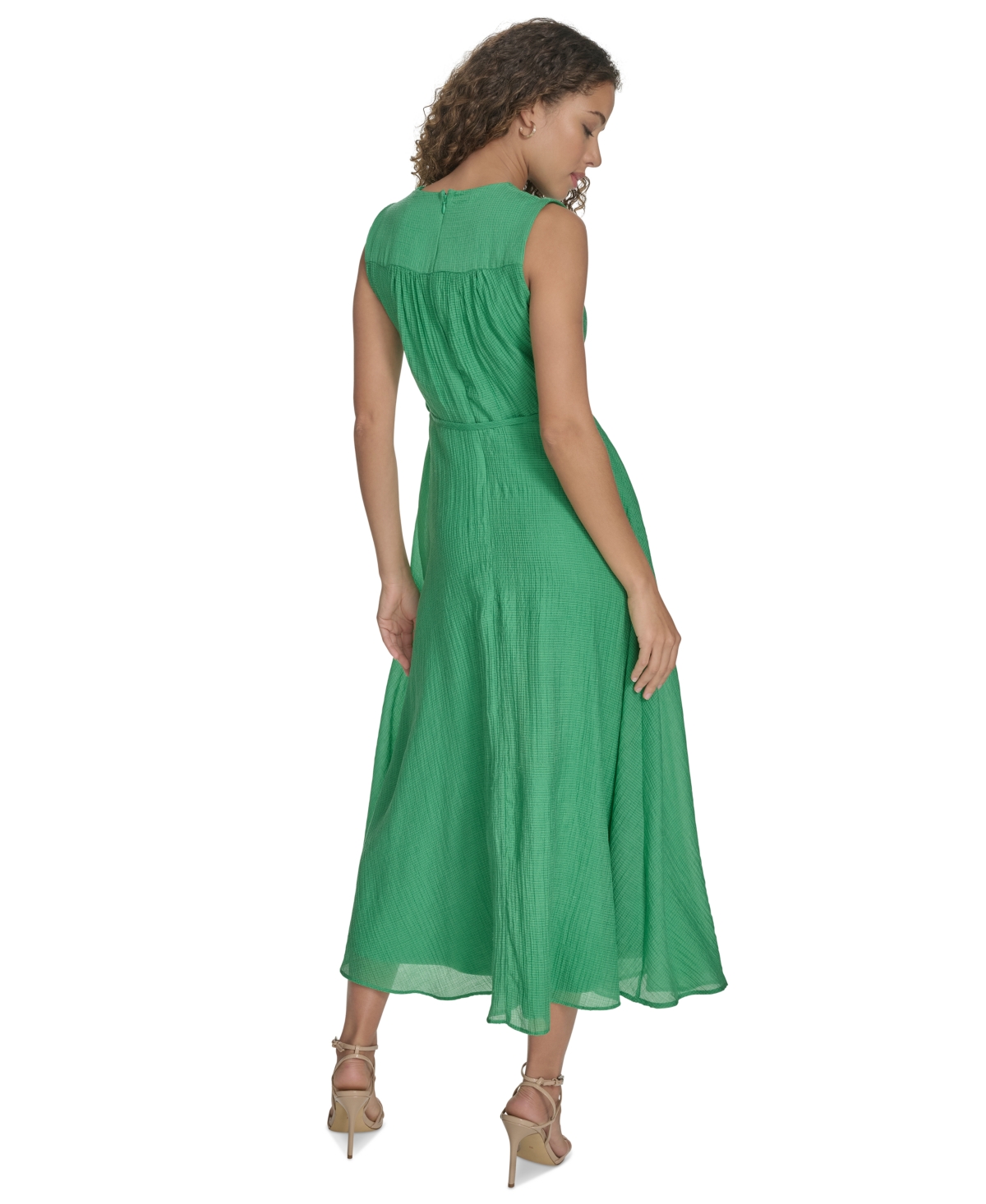 Shop Calvin Klein Women's Faux-wrap Sleeveless Midi Dress In Fern