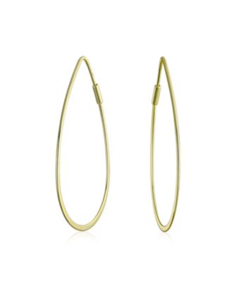 Boho Minimalist Hoop Huggie Earrings 14K Gold Plated Sterling Silver 2 Inch
