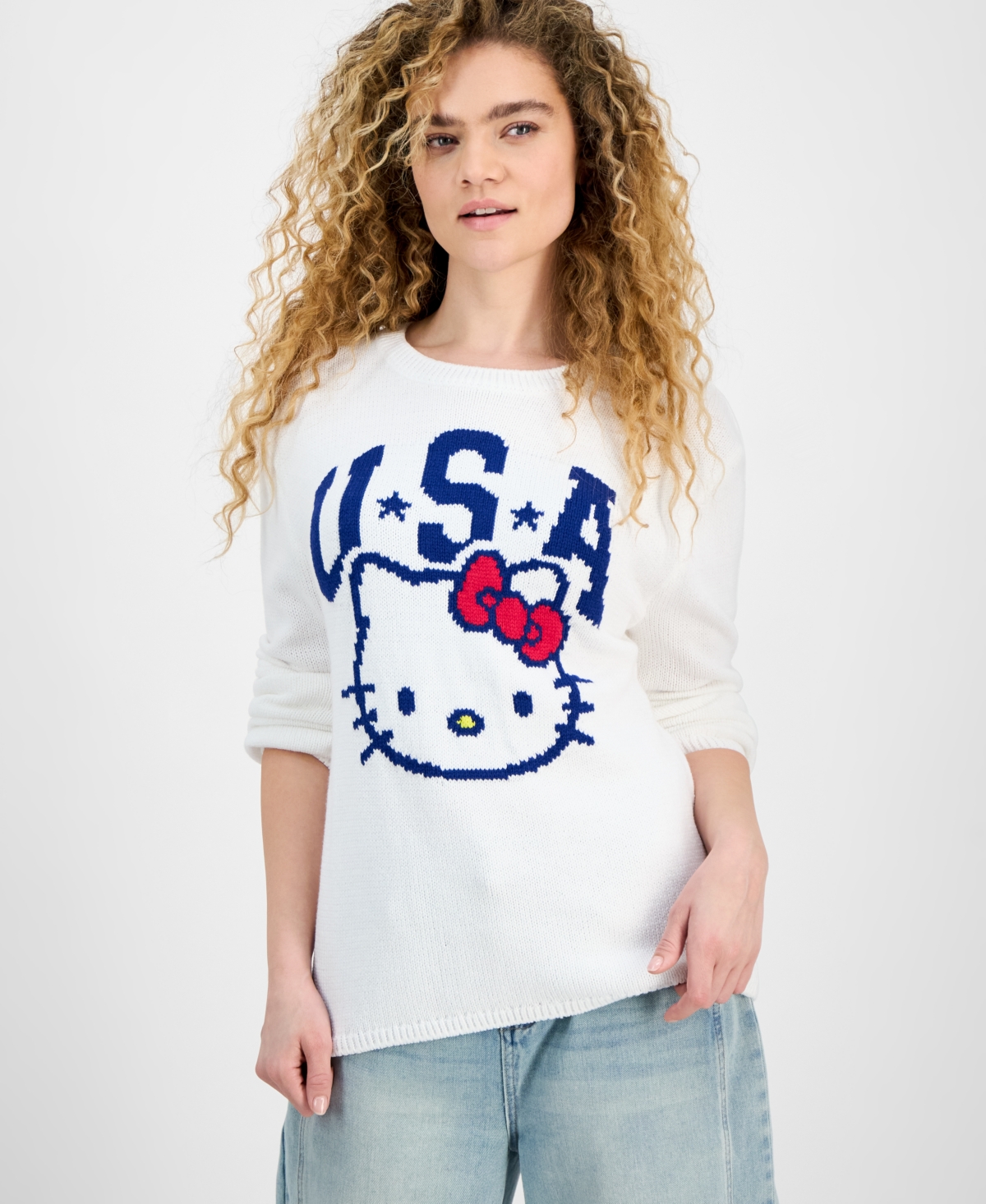 Juniors' Hello Kitty Usa Graphic Sweater - White