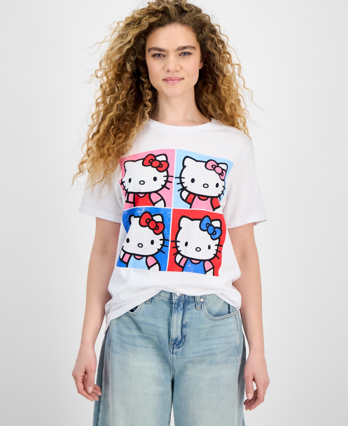 Juniors' Hello Kitty Grid Graphic T-Shirt - White
