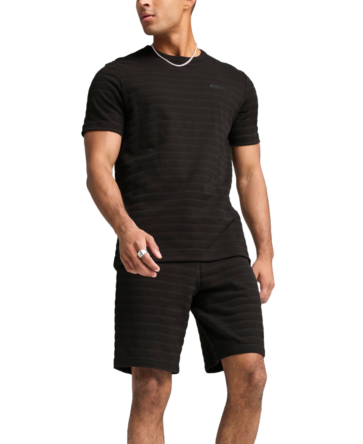 Puma Men's Ess Elevated Regular-fit Textured Stripe 9" Shorts