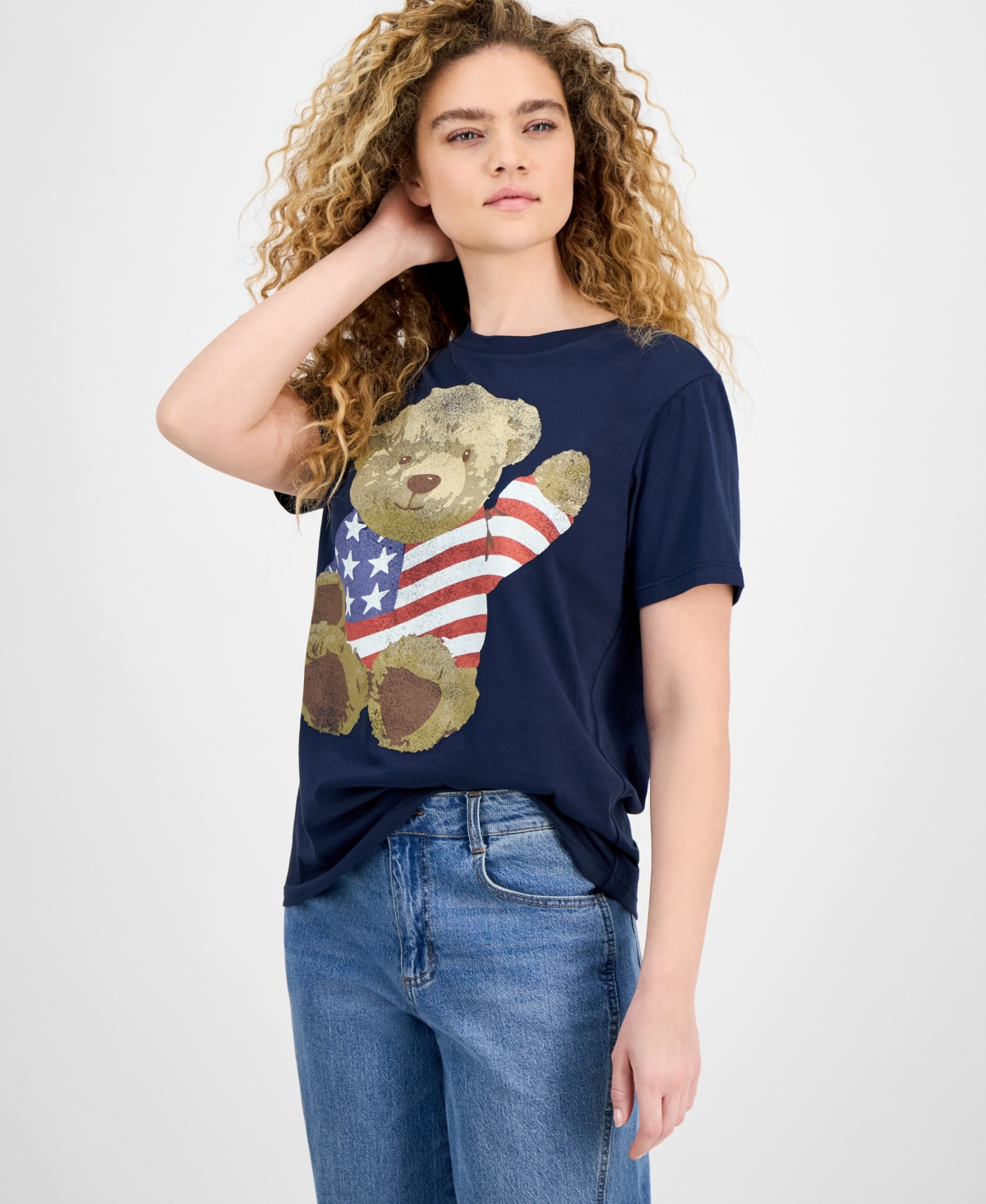 Juniors' Usa Teddy Bear Graphic T-Shirt - Blue