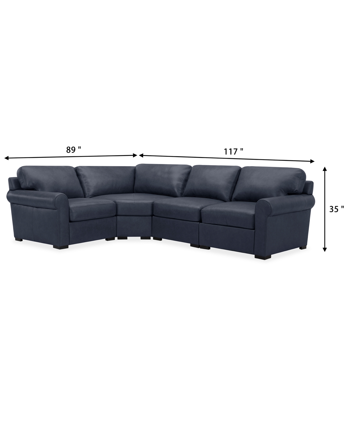 Macy's Radley Roll Arm 117" 4-pc. Leather Wedge Corner L Sectional, Exclusively At