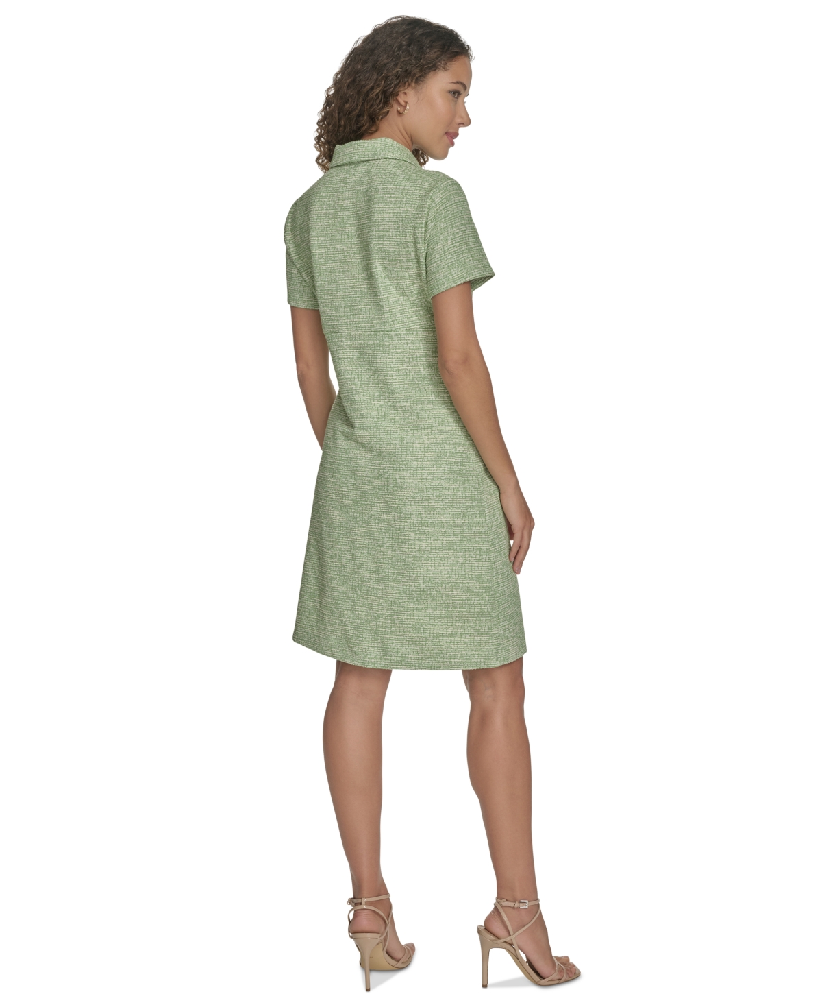 Calvin Klein Women's Tweed Collared Shirtdress In Leaf White