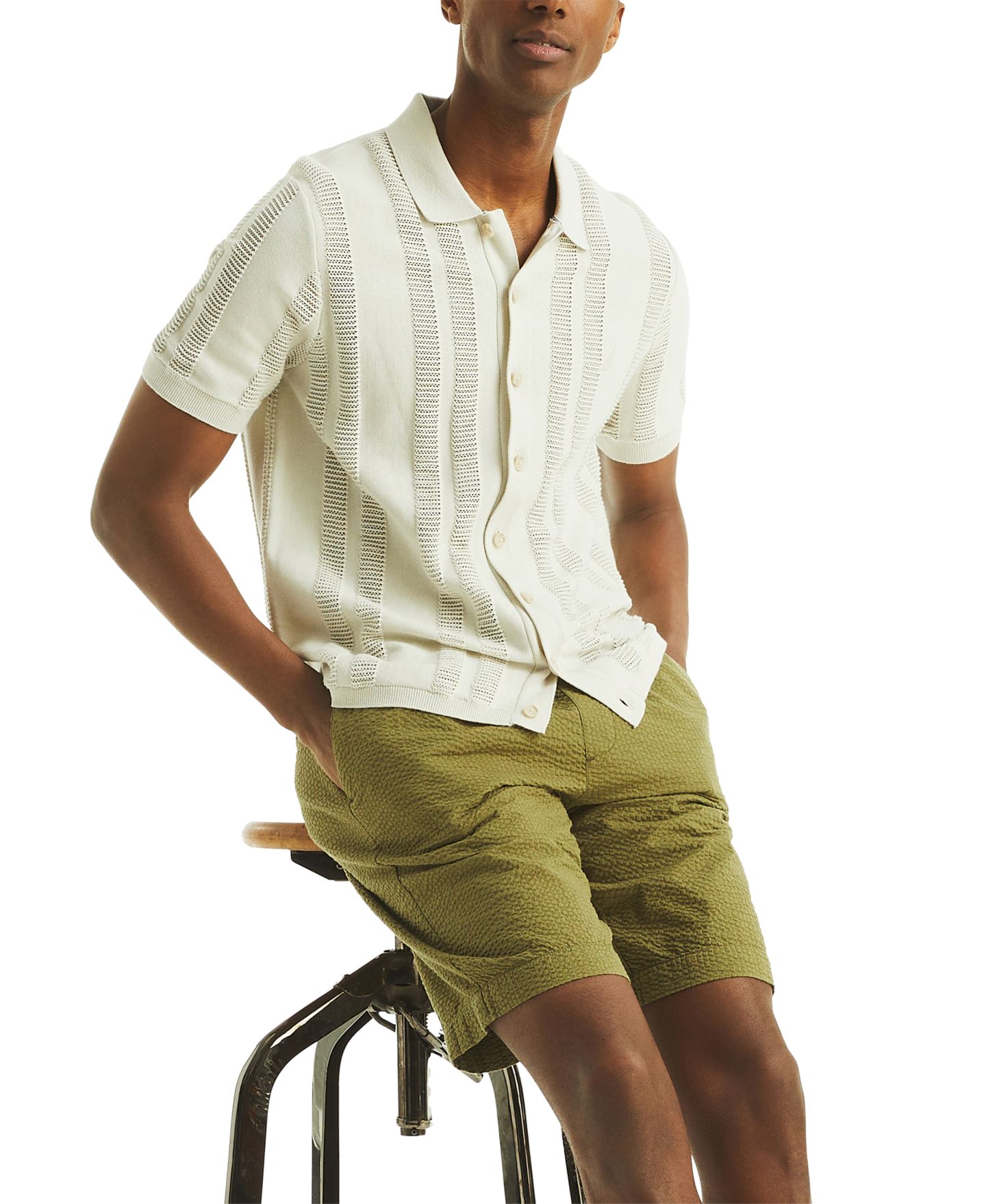 Мужские шорты Nautica Seersucker Drawstring 9.5" Shorts, цвет: Оливковый — фото 4