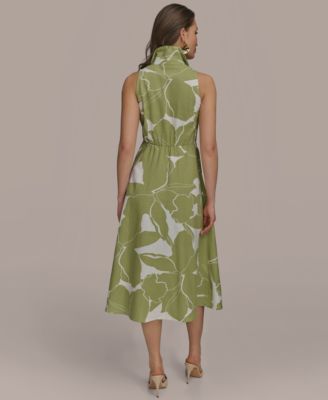 knee length dresses for ladies Linen Blend Sleeveless Square Neck Dress | Fit and Flare main image 1