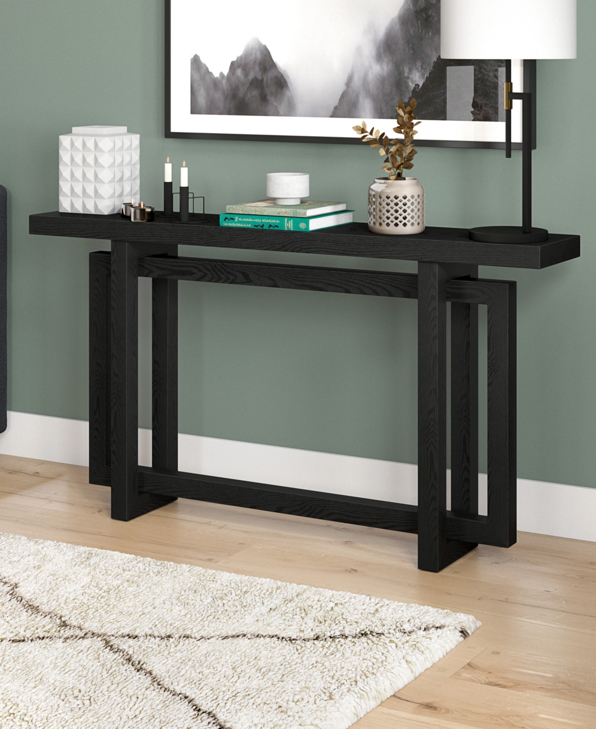 Hudson & Canal 55" Breslow Wide Rectangular Console Table In Black Grain