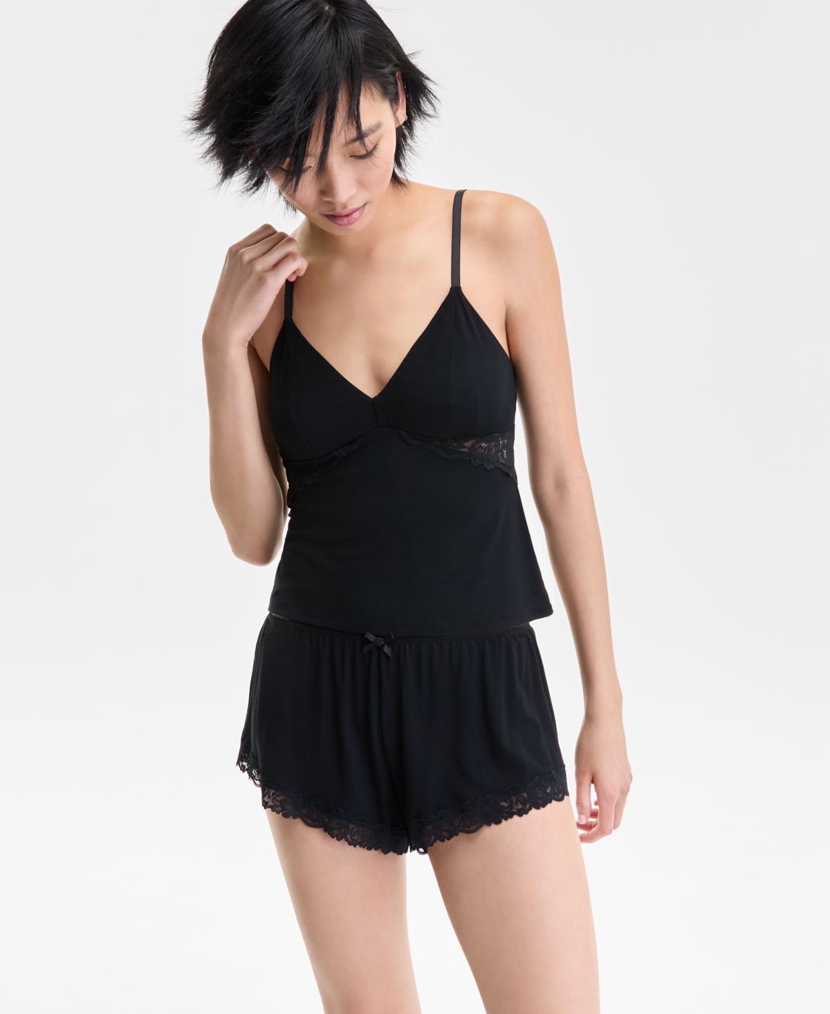 Inc International Concepts Women's Lace-trim Short Pajama Set, Exclusively At Macy's