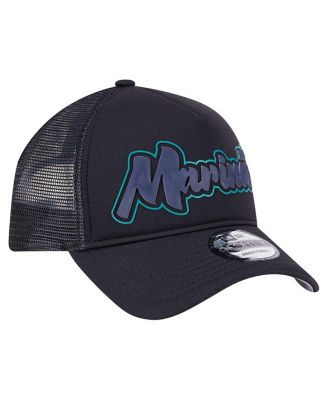 Men's Black Seattle Mariners Retro Bold A-Frame Trucker 9FORTY Adjustable Hat