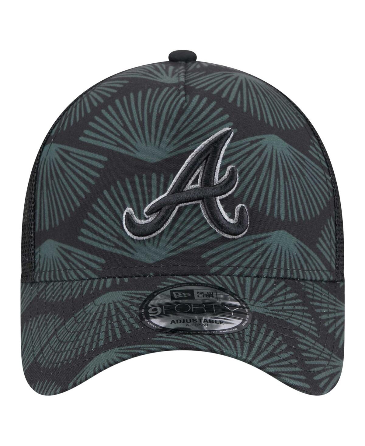 New Era Men's Black Atlanta Braves 9forty A-frame Trucker Adjustable Hat In Black