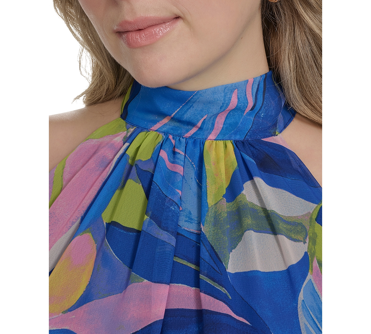 ELIZA J PLUS SIZE PRINTED CHIFFON HIGH-LOW HALTER DRESS 