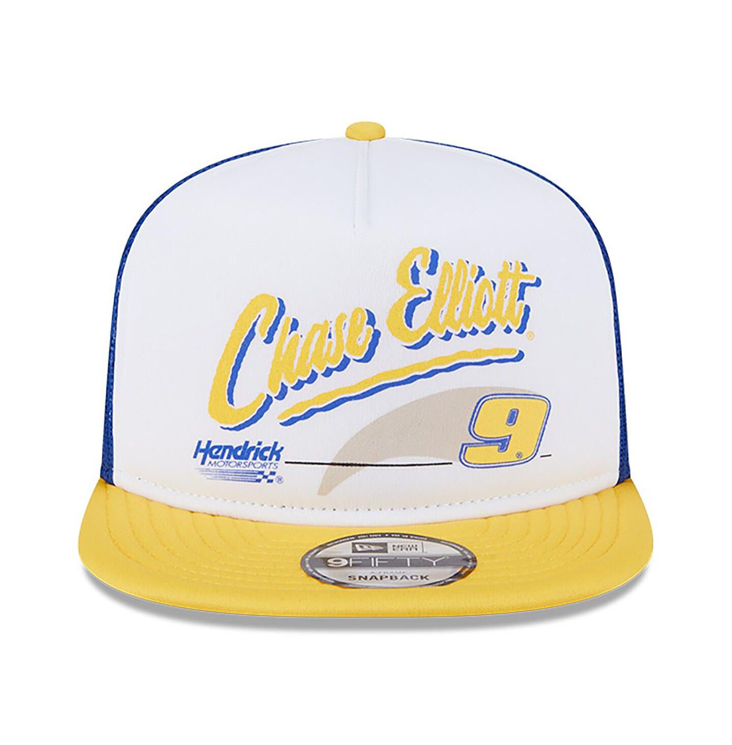 Мужская кепка New Era Blue Chase Elliott 9FIFTY A-Frame Retro Script Snapback Hat — фото 4