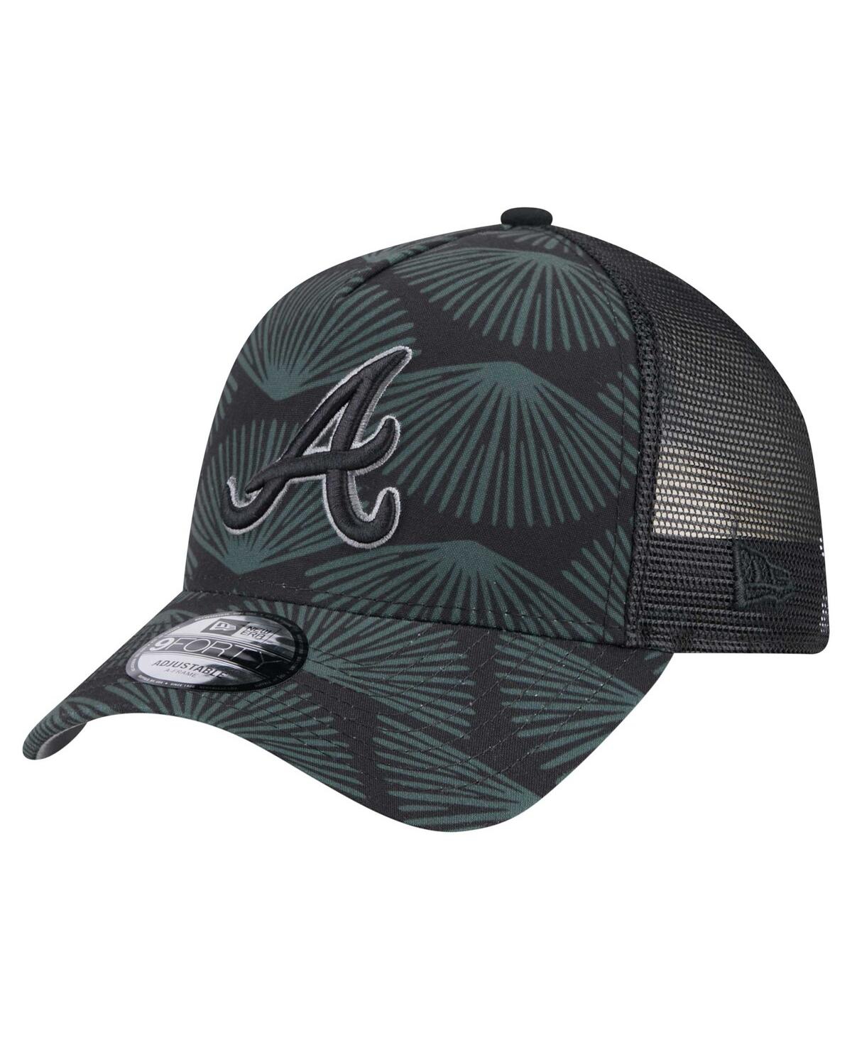 New Era Men's Black Atlanta Braves 9forty A-frame Trucker Adjustable Hat In Black