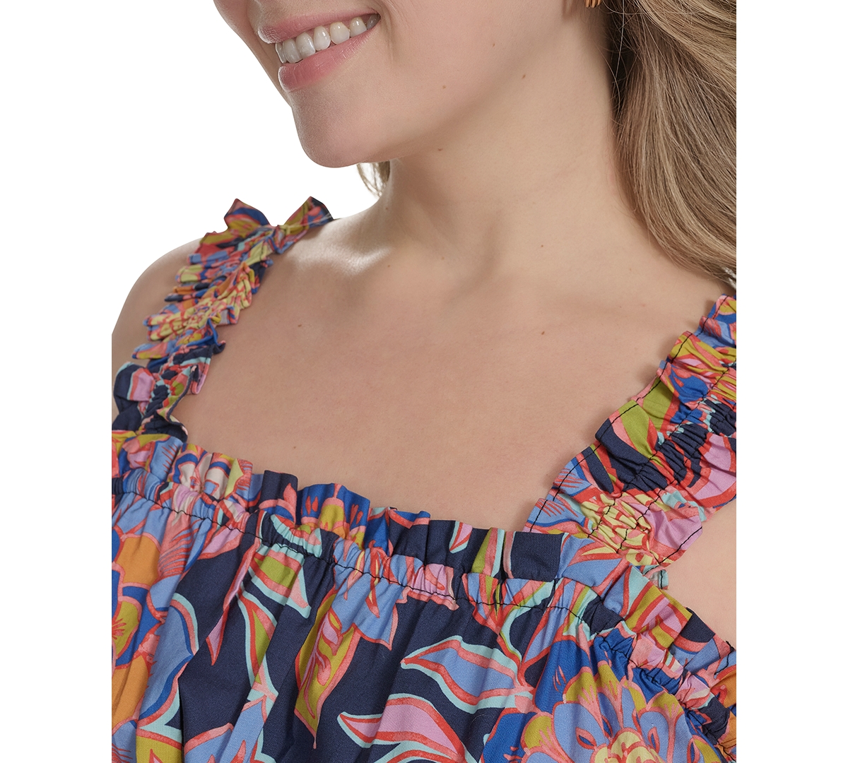 Eliza J Plus Size Cotton Floral Smocked-waist Midi Dress