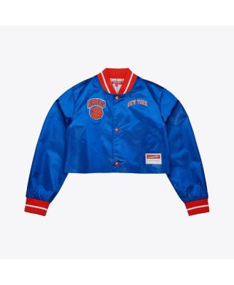 Mitchell & Ness - Women's Blue New York Knicks Cropped Satin Full-Snap Jacket