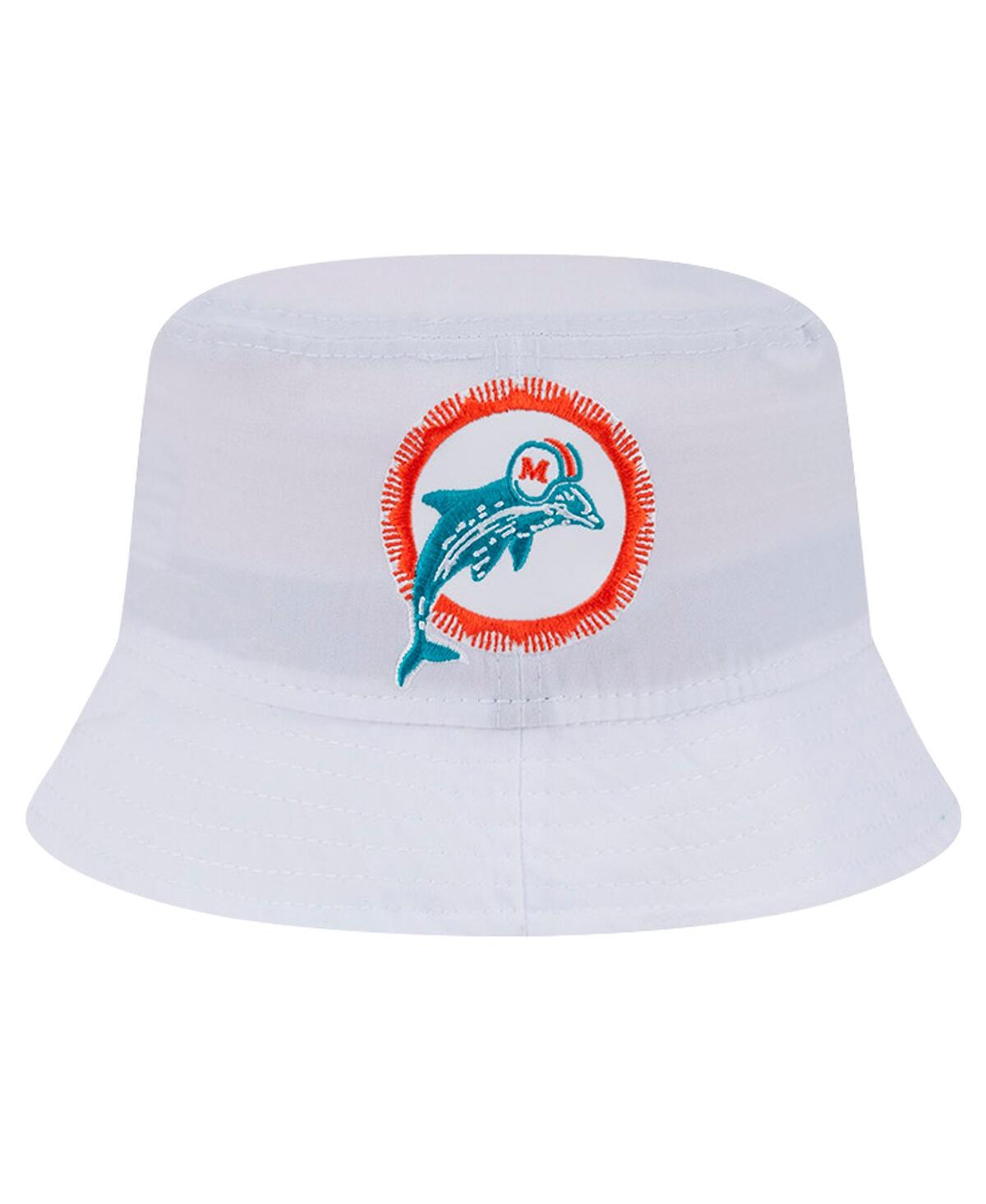 Shop New Era Men's White Miami Dolphins Helmet Bucket Hat In White,aqua