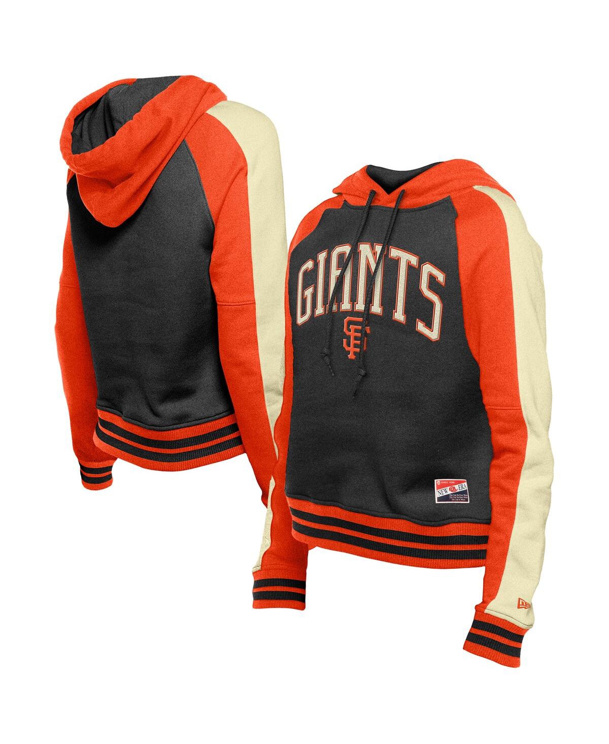 NEW ERA WOMEN'SÂ BLACK SAN FRANCISCO GIANTS COOPERSTOWN COLLECTION CROPPED RAGLAN PULLOVER HOODIE 