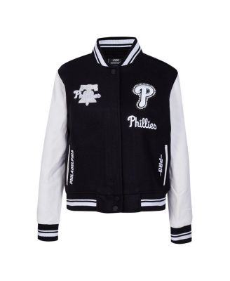 Women's Black Philadelphia Phillies Rib Wool Full-Zip Varsity Jacket