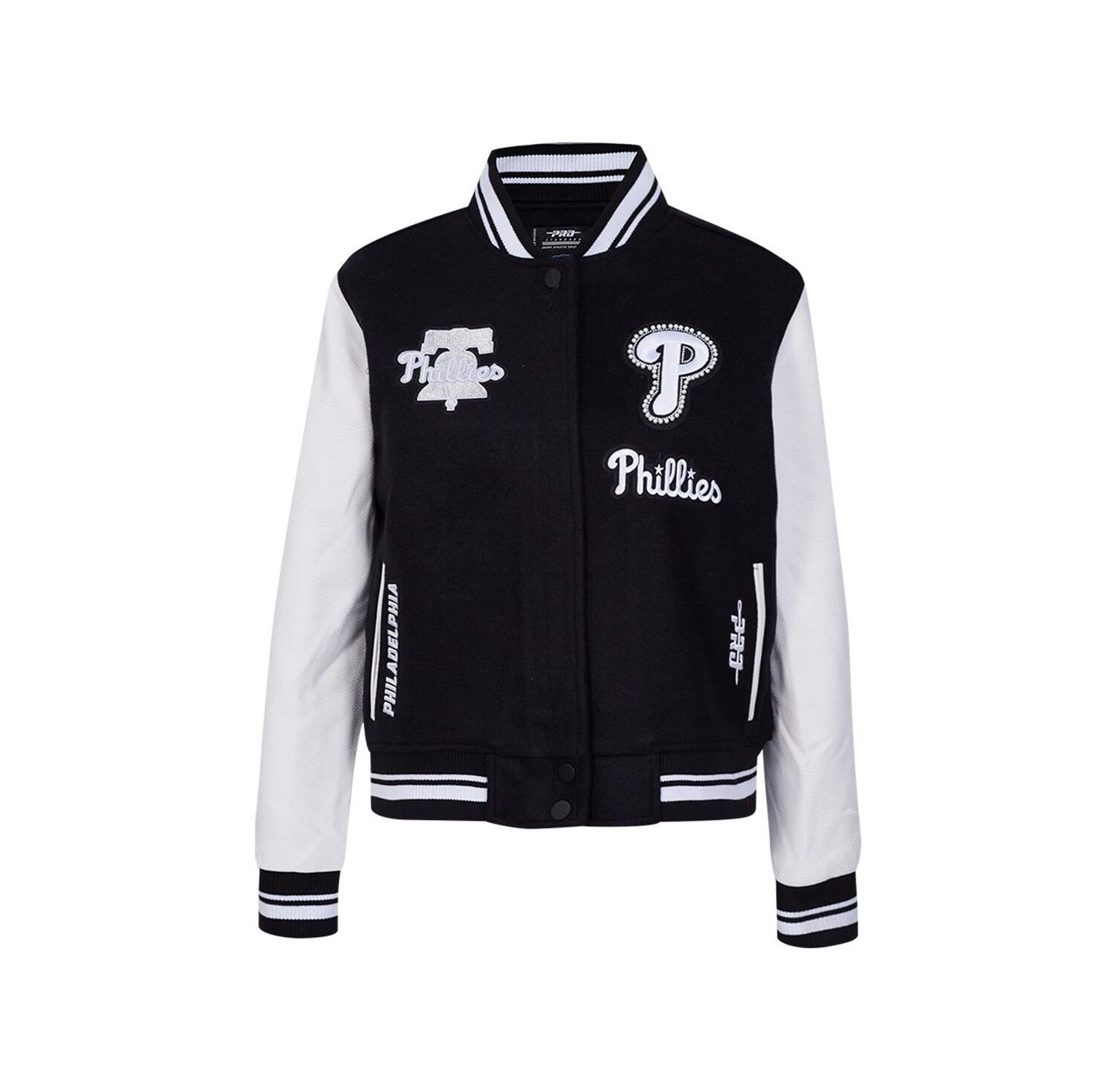 Women's Black Philadelphia Phillies Rib Wool Full-Zip Varsity Jacket