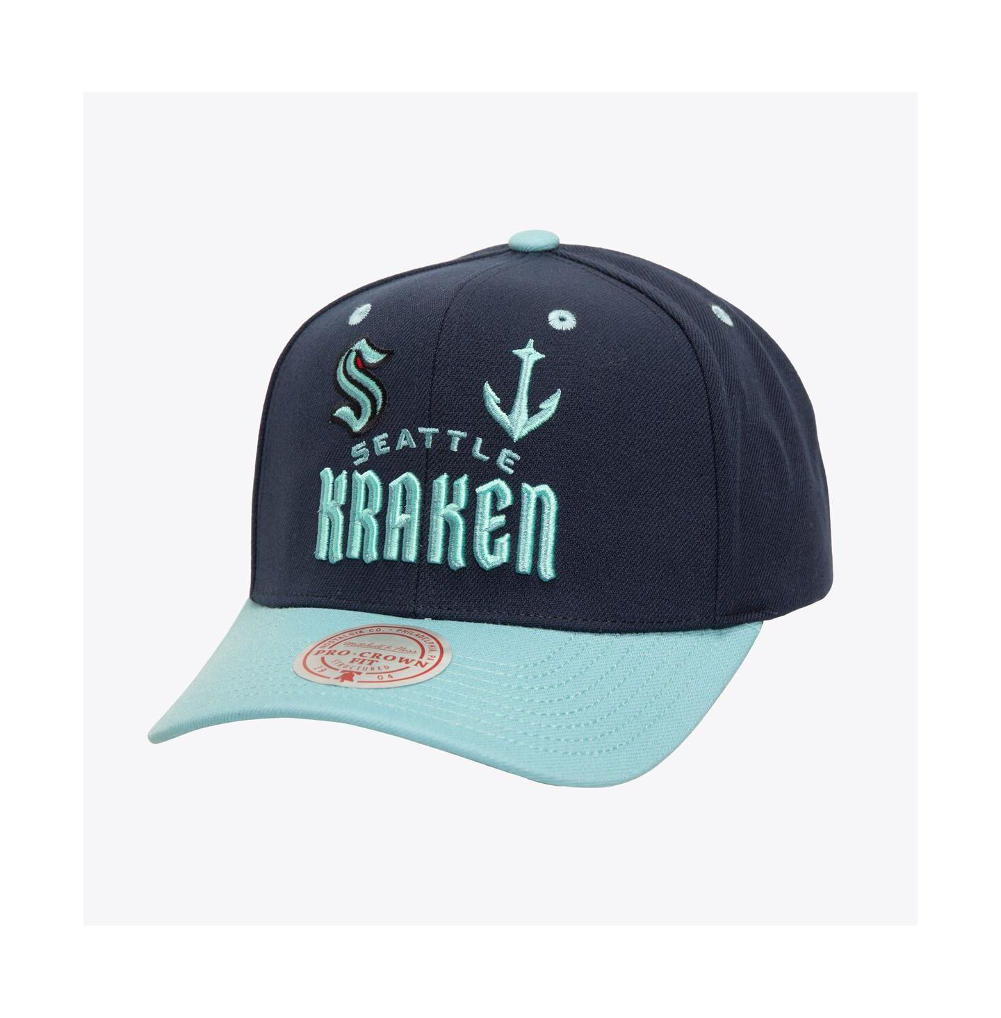 Мужская кепка Mitchell & Ness Black Seattle Kraken All In 2.0 Pro Crown Adjustable Hat — фото 1