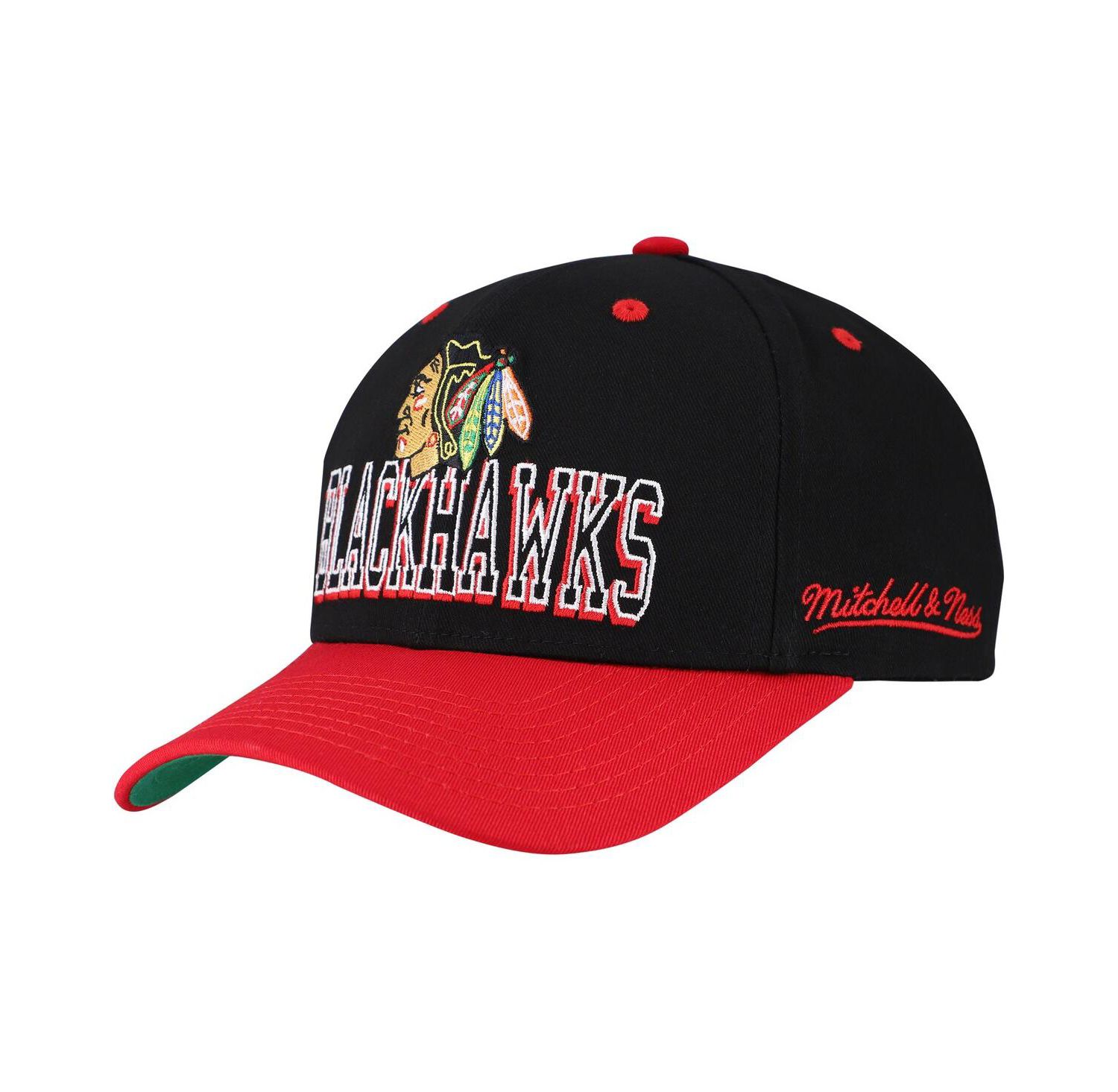 Men's Black/Red Chicago Blackhawks Backside Script Two-Tone Pro Crown Adjustable Hat