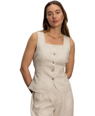 Women's Outsmart Linen Square-Neck Vest