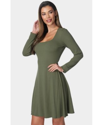Women's Rib Long Sleeve Godet Dress