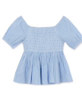 Girls Short Sleeve Smocked Woven Top