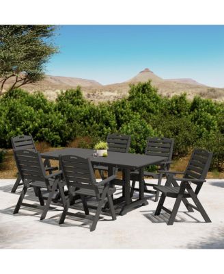 7-Piece HDPE Rectangular Patio Dining Table Set with Foldable Chairs