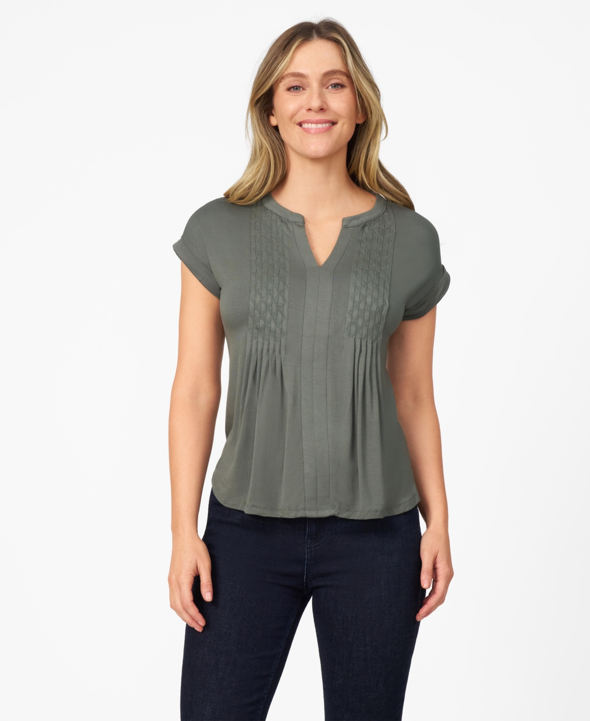 Women's Diamond Embrodered Henley T-Shirt - Sargasso sea