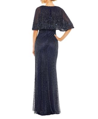 Women's High Neck Column Gown With Embellished Cape