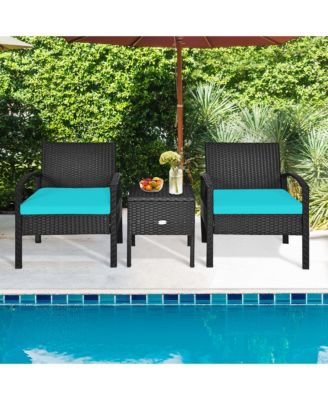 3 Piece Outdoor Rattan Conversation Furniture Set w/  Cushion & Storage Table