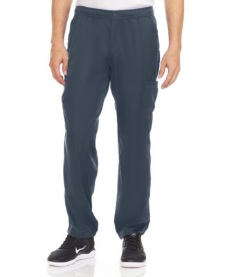 Men's 7 Pocket Stretch Scrub Semi Jogger Pants with Inside Drawstring and Mesh Gusset, Wine, Medium