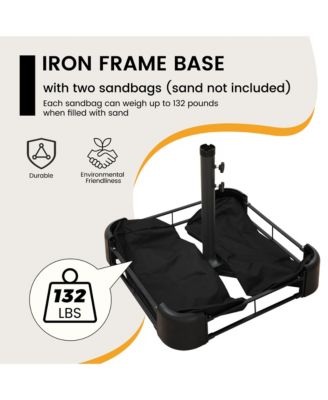 15 ft Patio Umbrellas with Solar Lights 12 LED Strip Lights Umbrella Rib, Double-Sided Market Umbrella with Base Included, Grey