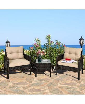 3PCS Outdoor Patio Rattan Furniture Set w/ Chairs Coffee Table Cushions