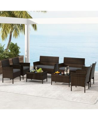 8 PCS Rattan Outdoor Patio Conversation Set Wicker Furniture Set w/ Chair Loveseat