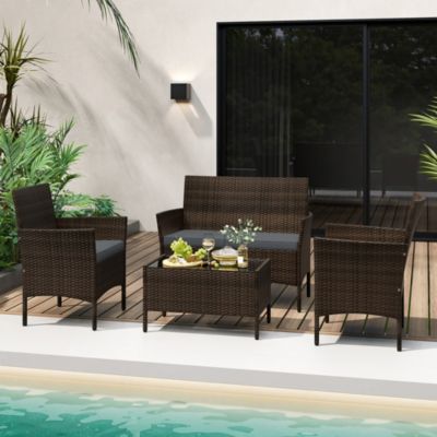 8 PCS Rattan Outdoor Patio Conversation Set Wicker Furniture Set w/ Chair Loveseat
