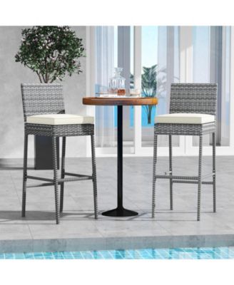 Patio Wicker Barstools with Soft Seat Cushion and Cozy Footrest-Set of 4