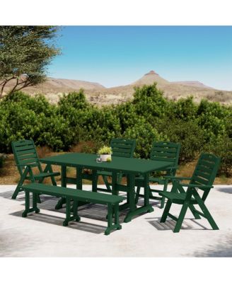 6-Piece HDPE Rectangular Patio Dining Table Set with Foldable Chairs and Patio Bench