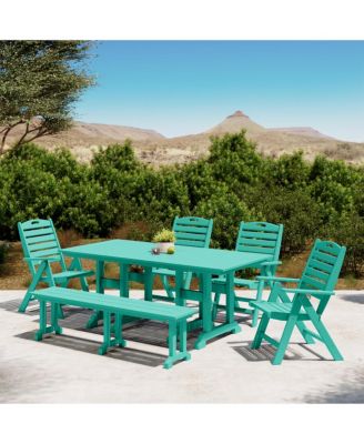6-Piece HDPE Rectangular Patio Dining Table Set with Foldable Chairs and Patio Bench