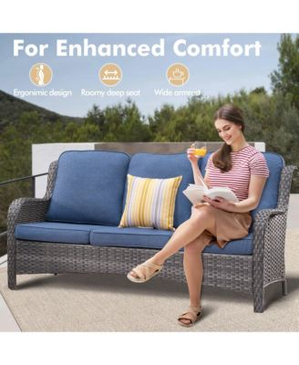 Patio Furniture Sets Outdoor Swivel Rocking Chairs with 50,000 BTU Propane Fire Pit Table 7 Pieces All Weather PE Wicker Conversation Sofa and Matching Side Table