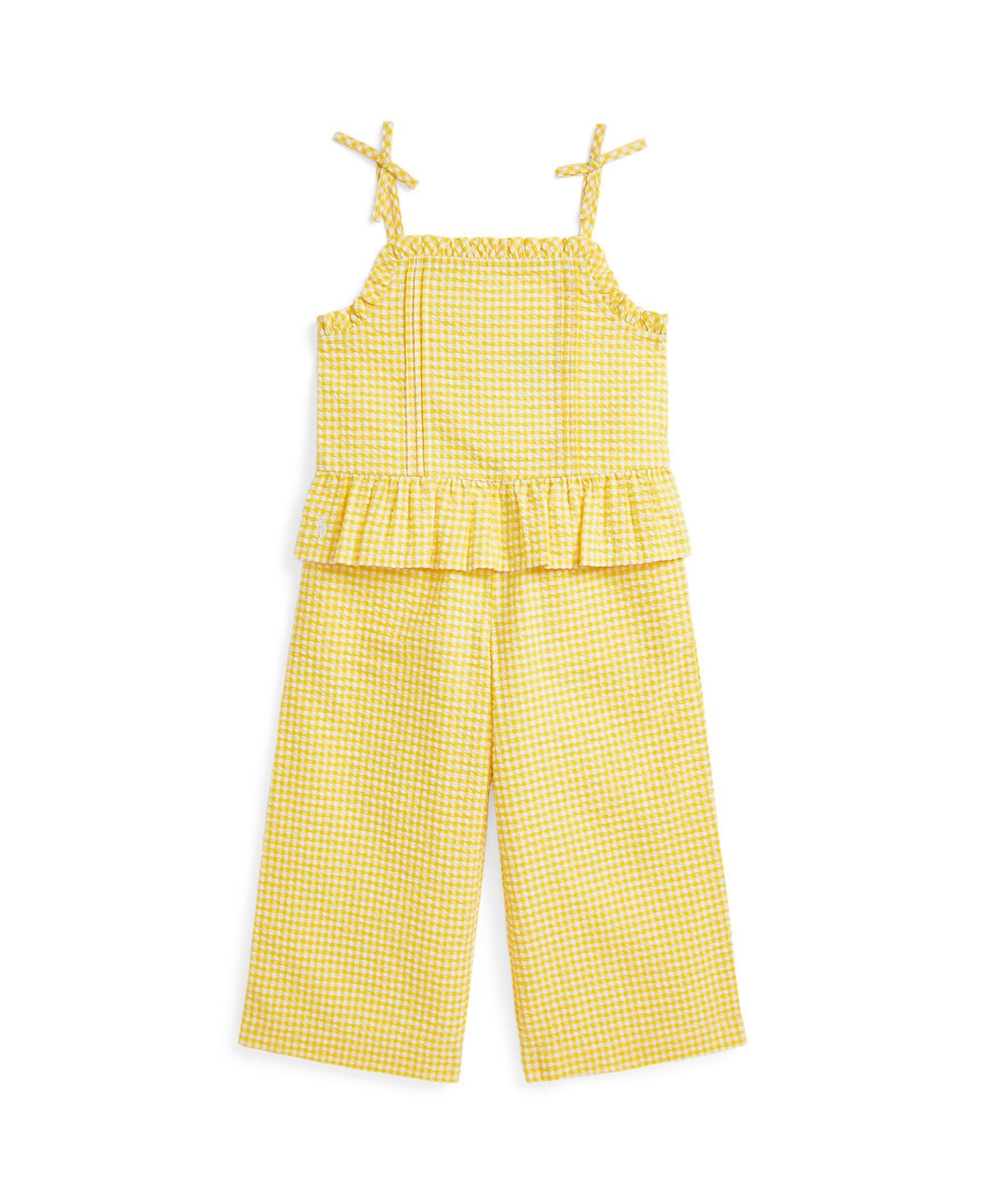 Polo Ralph Lauren Toddler And Little Girls 2-piece Gingham Seersucker Top And Pant Set In Yellow,white