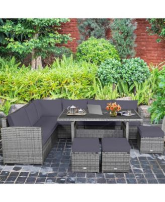 7 Piece Outdoor Rattan Sectional Sofa Set Patio Conversation Set w/ Cushions