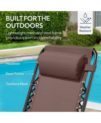 Folding Outdoor Zero Gravity Rocking Lounge Chair w/ Headrest Pillow