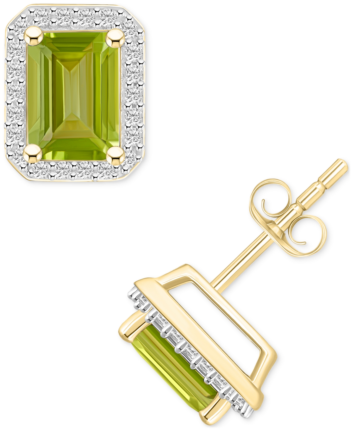 Macy's Citrine (2 Ct. T.w.) & Lab-created White Sapphire (1/4 Ct. T.w.) Square Halo Stud Earrings In 10k Go In Peridot