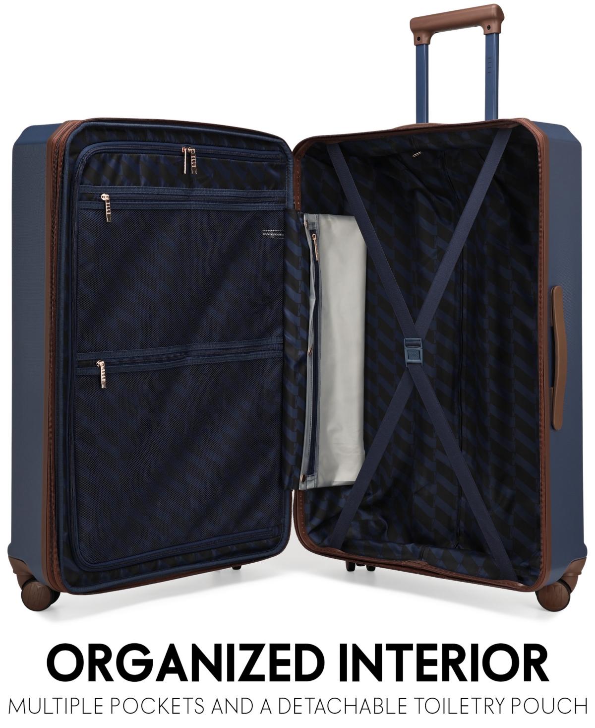 Elle Luxe Journey 3-piece Expandable Retro Spinner Luggage Set In Navy