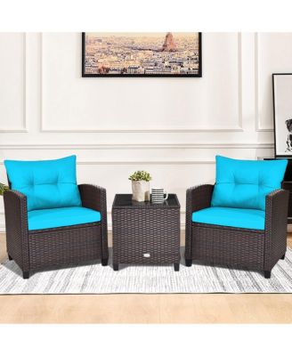 3PCS Outdoor Patio Rattan Conversation Set w/ Cushion Coffee Table