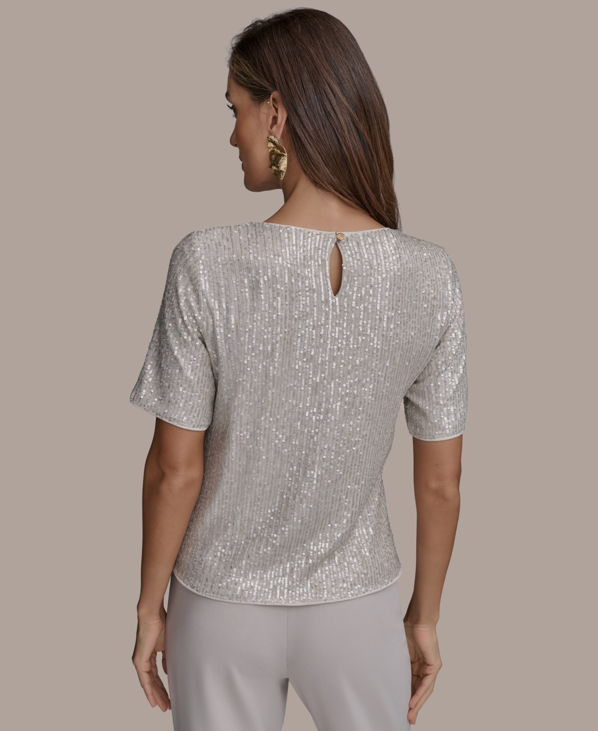 Shop Donna Karan Women's Short-sleeve Sequin Blouse In Sisal