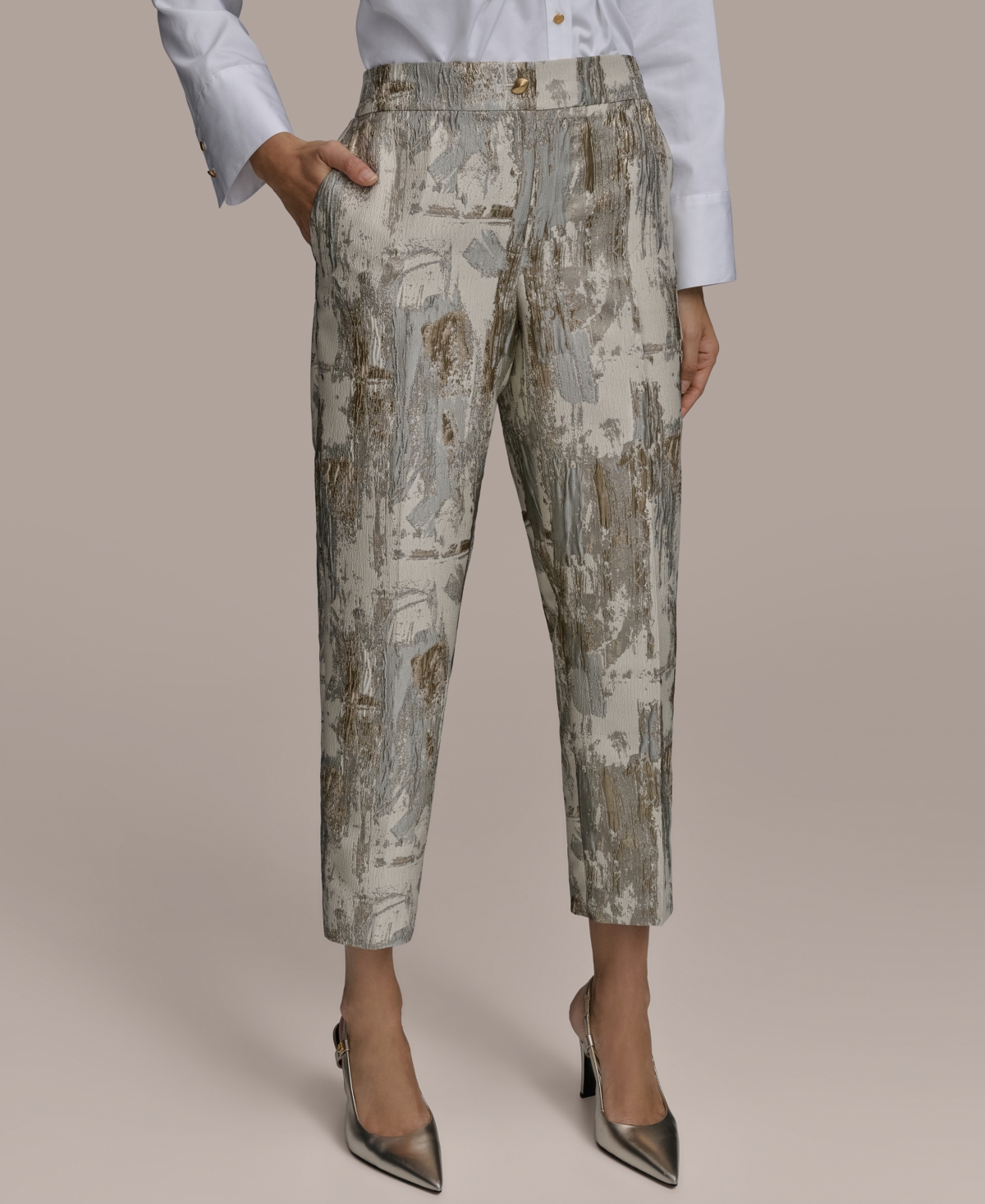 Women's Metallic Ankle Pants - Beige/pearl/ivory